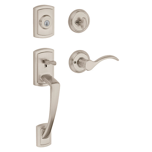 Prestige Nautica Single Cylinder Satin Nickel Door Handleset with Tobin Door Lever Featuring SmartKey Security