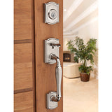 Prestige Wesley Single Cylinder Lifetime Polished Brass Door Handleset with Alcott Door Knob Featuring SmartKey Security