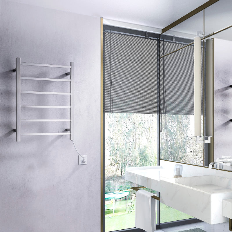 ANZZI Charles Series 6-Bar Stainless Steel Wall Mounted Electric Towel Warmer Rack, Brushed Nickel, 20.47" W x 26.77" H x 4.33" D