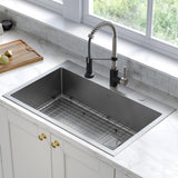 Loften All-in-One Dual Mount Stainless Steel 33in. Single Bowl Kitchen Sink with Pull Down Faucet in Black and Steel - Super Arbor