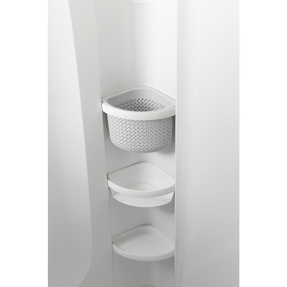 STORE+ 60 in. x 34 in. Single Threshold Center Drain Shower Base with Shower Walls and 12-Piece Accessory Kit in White - Super Arbor