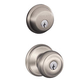 Schlage Georgian Satin Nickel Knob and Single Cylinder Deadbolt, ANSI Grade 2, 1-3/4 in.
