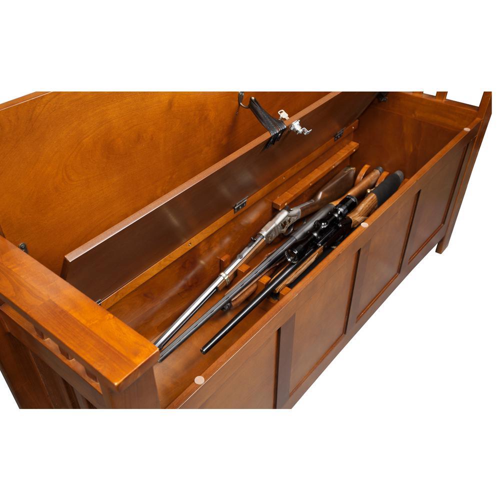 4-Gun Solid Wood Entryway Gun Cabinet Concealment Bench in Medium Cherry - Super Arbor