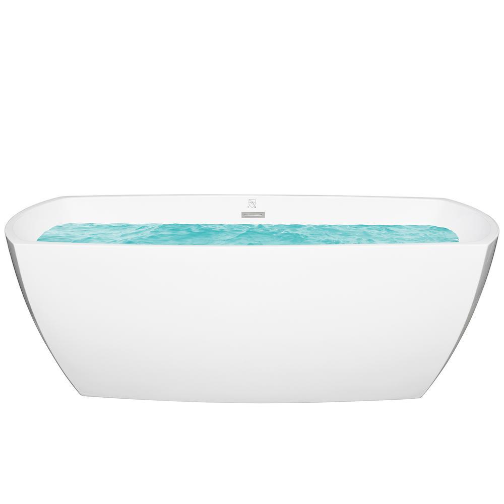 69 in. Acrylic Center Drain Rectangular Double Ended Flatbottom Freestanding Bathtub in White - Super Arbor