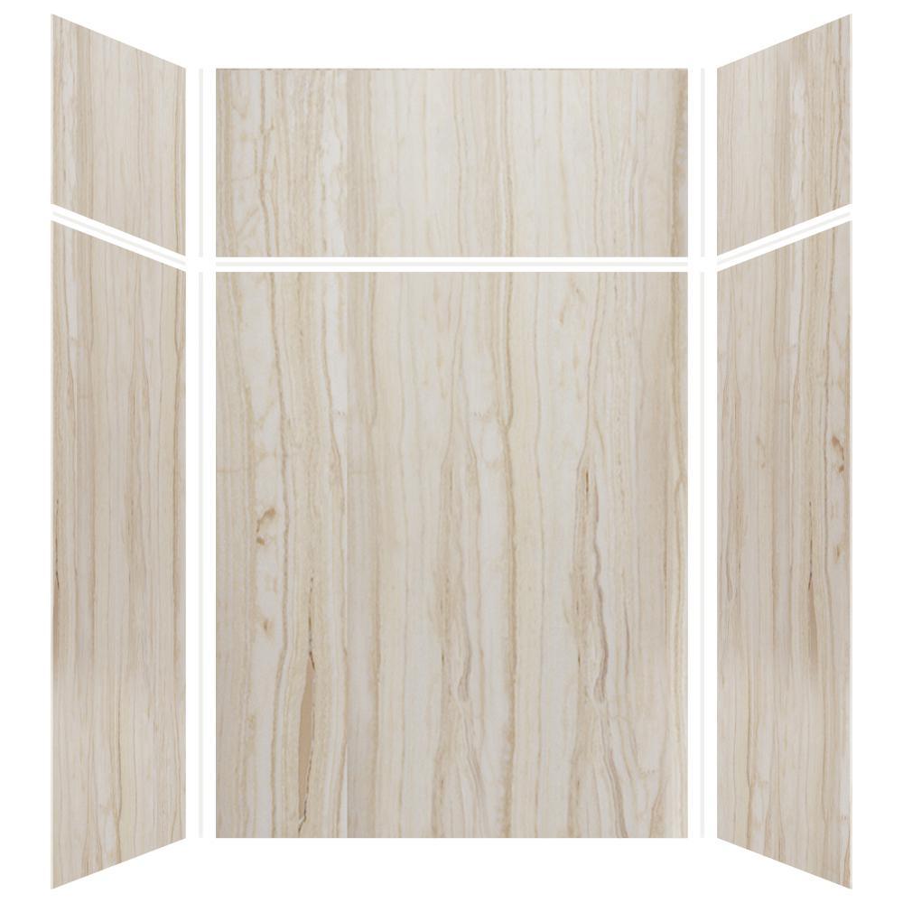 Expressions 48 in. x 48 in. x 96 in. 4-Piece Easy Up Adhesive Alcove Shower Wall Surround in Bianca - Super Arbor