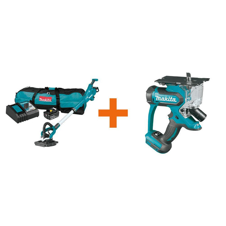 5.0 Ah 18-Volt LXT Lithium-Ion Brushless Cordless 9 in. Drywall Sander Kit, AWS Capable with bonus 18V LXT Cut-Out Saw - Super Arbor