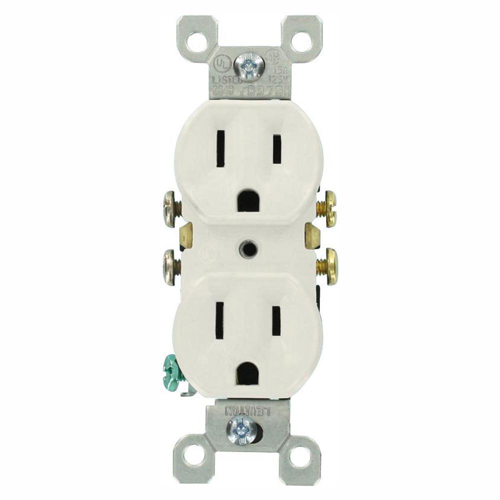 15 Amp Residential Grade Grounding Duplex Outlet, White - Super Arbor