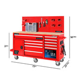 62 in. 10-Drawer Tool Chest Cabinet with Pegboard Back Wall Heavy-Duty Mobile Workbench in Red - Super Arbor