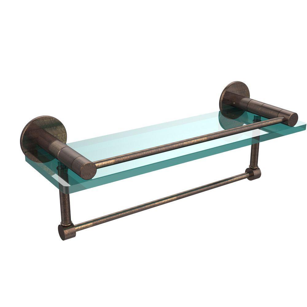 Fresno 16 in. L  x 5 in. H  x 5 in. W Clear Glass Bathroom Shelf with Vanity Rail and Towel Bar in Polished Chrome - Super Arbor