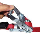 2 Pack - 8 ft. x 1 in. S-Hook Ratchet Strap with Hook and Loop Storage Fastener in Red - Super Arbor
