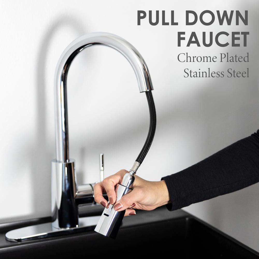 Complete 22.875 in. x 23.5 in. Black 19 Gal. Utility Sink Set with Metal Hybrid Chrome High Arc Pull-Down Faucet - Super Arbor