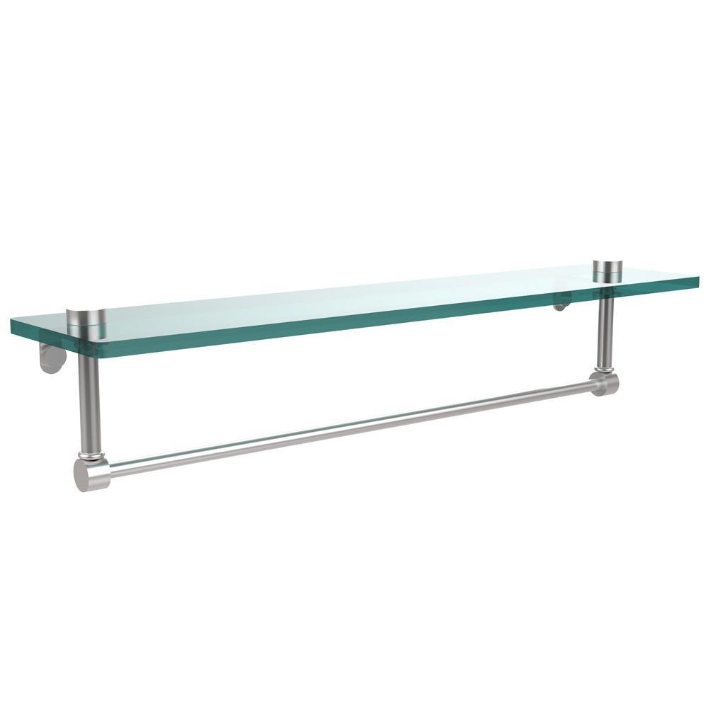 22 in. L  x 5 in. H  x 5 in. W Clear Glass Vanity Bathroom Shelf with Towel Bar in Satin Nickel - Super Arbor