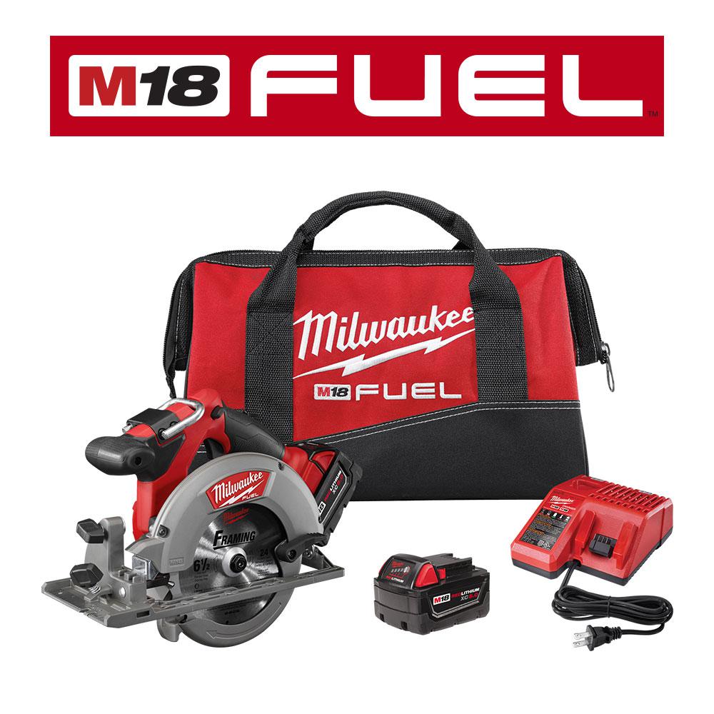 M18 FUEL 18-Volt Lithium-Ion Brushless Cordless 6-1/2 in. Circular Saw Kit w/ (2) 5.0Ah Batteries, Charger, Tool Bag - Super Arbor