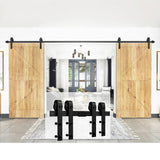 12 ft./144 in. Black Steel Sliding Barn Door Track and Hardware Kit for Double Doors with Floor Guide - Super Arbor