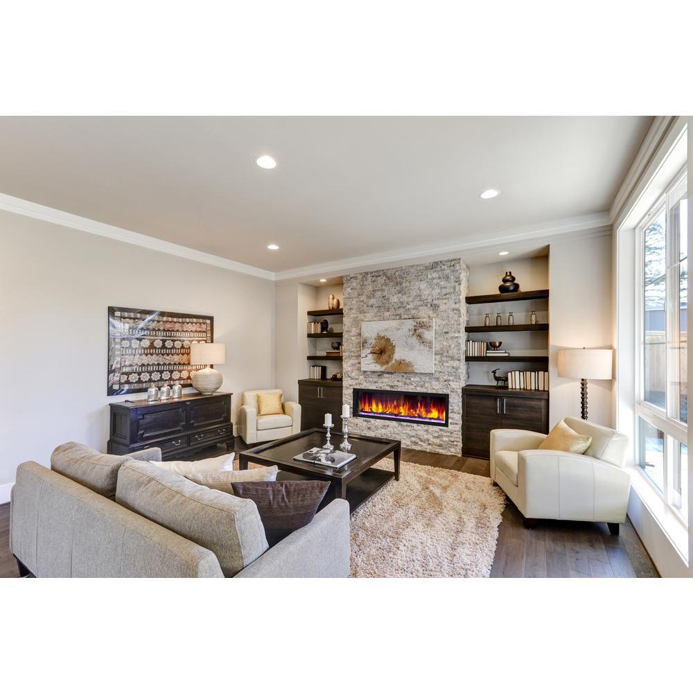 64 in. Cascade Flush-Mount LED Electric Fireplace in Black - Super Arbor