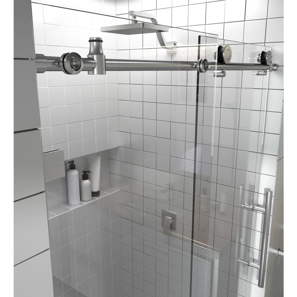 60 in. x 78 in. Frameless Sliding Shower Door in Brushed Nickel - Super Arbor