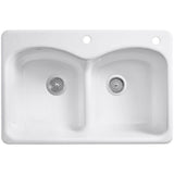 Langlade Smart Divide Drop-In Cast Iron 33 in. 2-Hole Double Bowl Kitchen Sink in White - Super Arbor