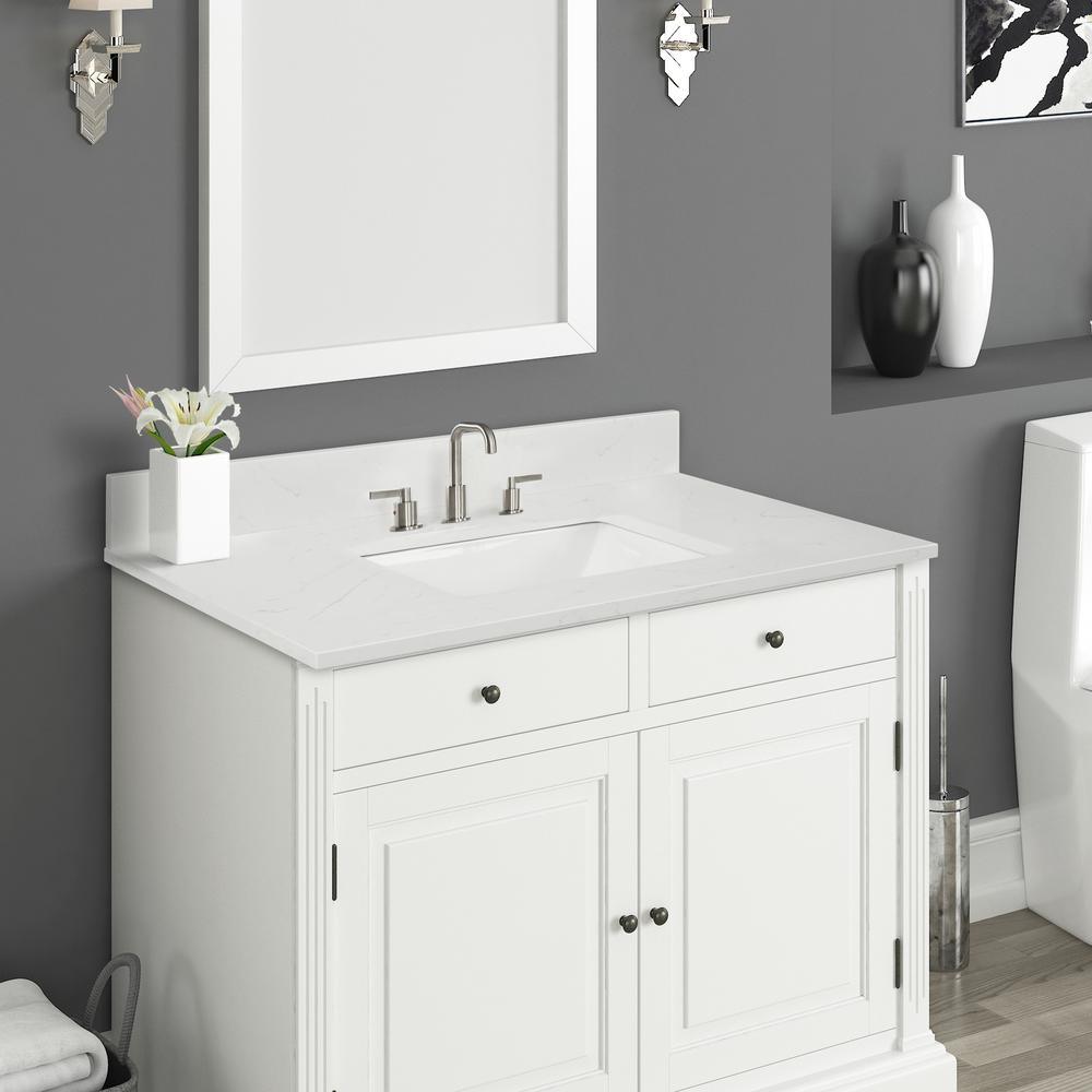 37 in. W x 22 in. D x 0.75 in. H Quartz Vanity Top in Carrara White with White Basin - Super Arbor