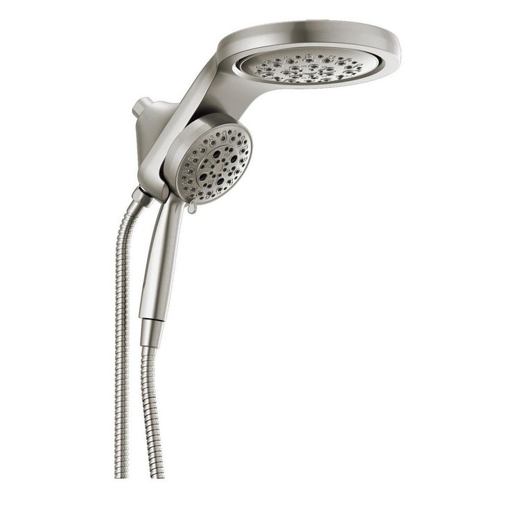 HydroRain Two-in-One 5-Spray 6 in. Dual Wall Mount Fixed and Handheld H2Okinetic Shower Head in Stainless