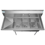 Freestanding Stainless Steel 45 in. 2-Hole Triple Bowl Commercial Kitchen Sink
