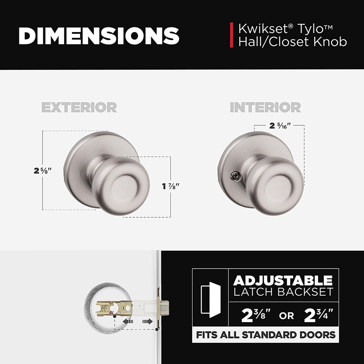 Kwikset Tylo Satin Nickel Passage Door Knob, Universal Handing (Hall/Closet)
