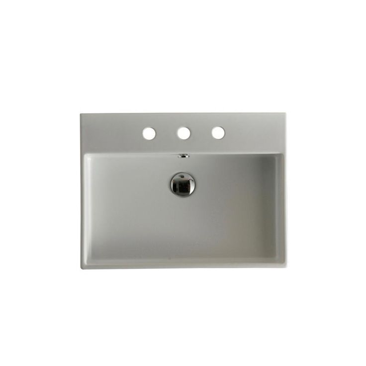 WS Bath Collections Unlimited 100 Wall Mount / Vessel Bathroom Sink in Ceramic White with 2 Faucet Holes