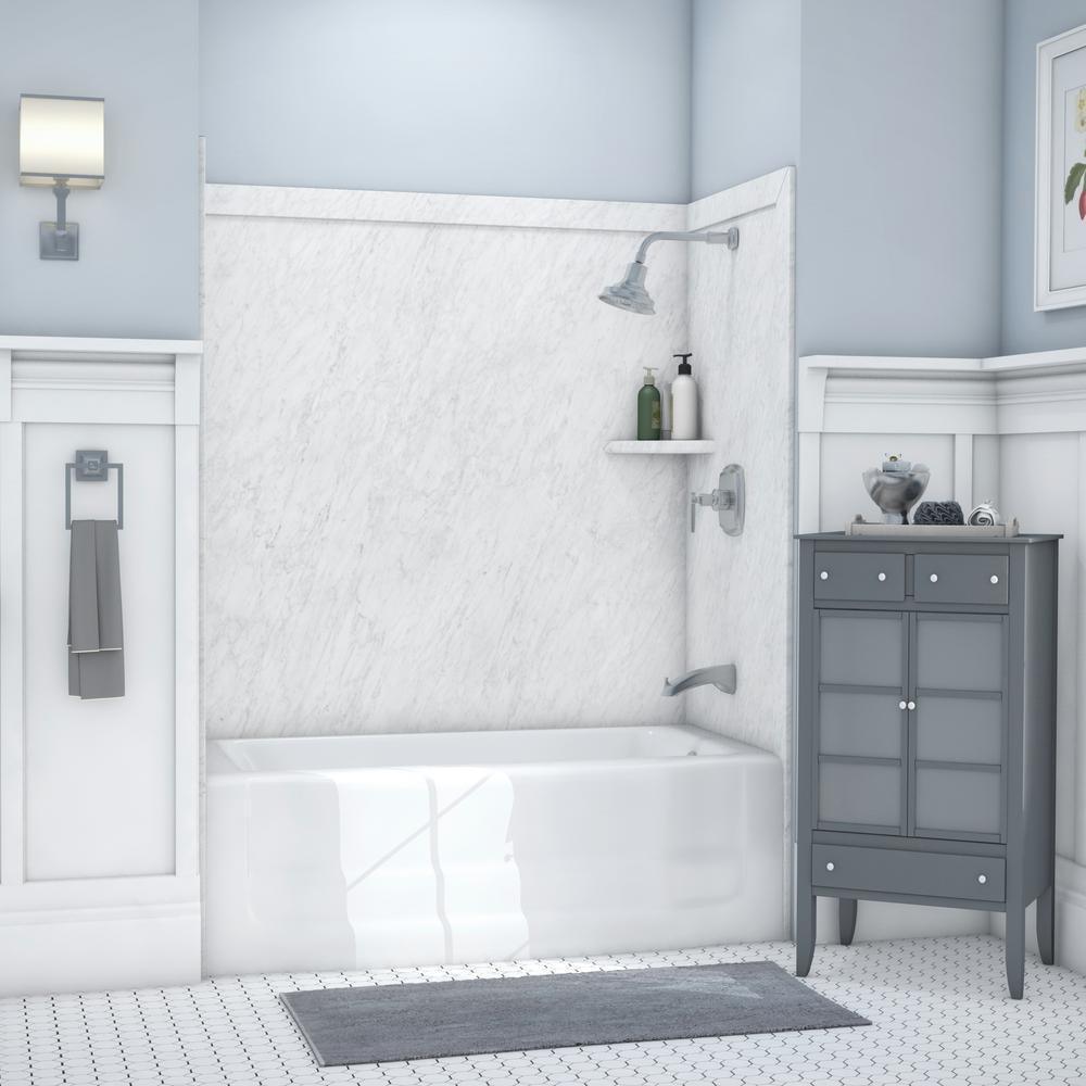 Elite 32 in. x 60 in. x 60 in. 9-Piece Easy Up Adhesive Tub Surround in Calacatta White - Super Arbor