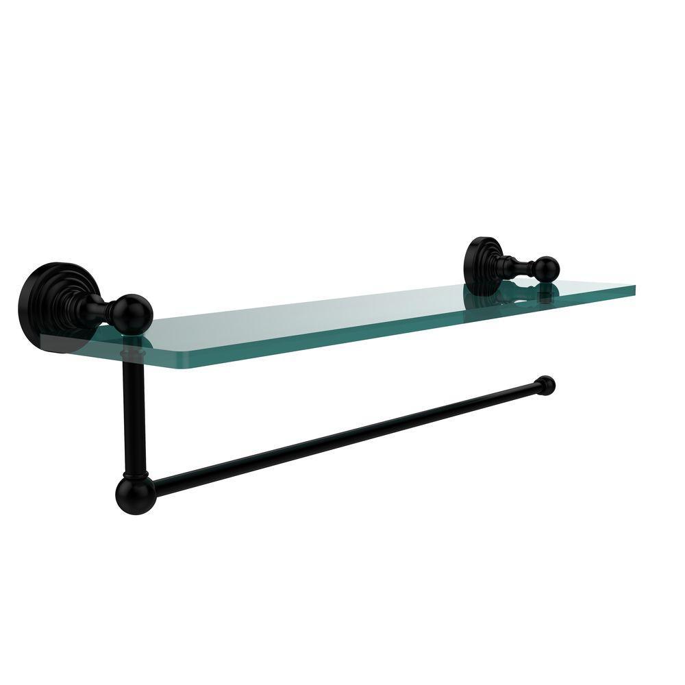 Waverly Place 16 in. L  x 5 in. H  x 5 in. W Paper Towel Holder with Clear Glass Shelf in Satin Nickel - Super Arbor