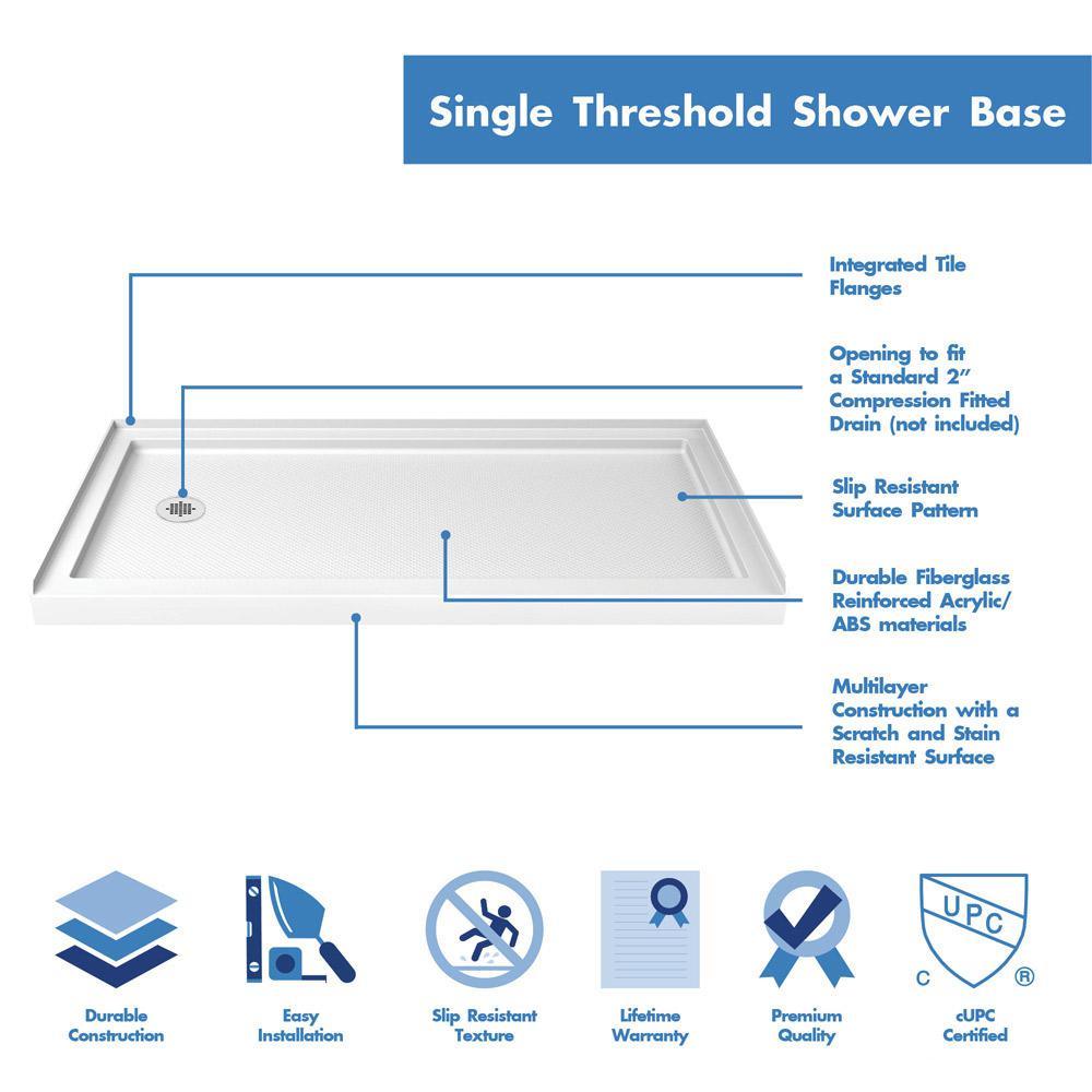 Infinity-Z 30 in. x 60 in. Semi-Frameless Sliding Shower Door in Chrome with Left Drain White Acrylic Base - Super Arbor