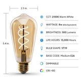 Feit Electric 60-Watt Equivalent ST19 Dimmable Amber Glass Vintage Edison LED Light Bulb with Spiral Filament Warm White (12-Pack)