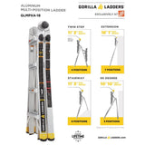 18 ft. Reach MPXA Aluminum Multi-Position Ladder with 300 lbs. Load Capacity Type IA Duty Rating - Super Arbor