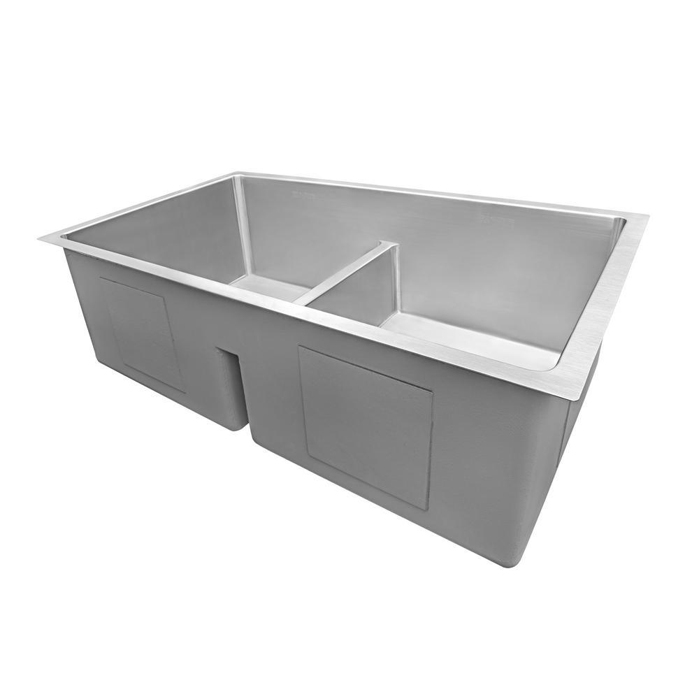 Undermount Stainless Steel 30 in. 50/50 Low Divide Double Bowl 16-Gauge Kitchen Sink - Super Arbor