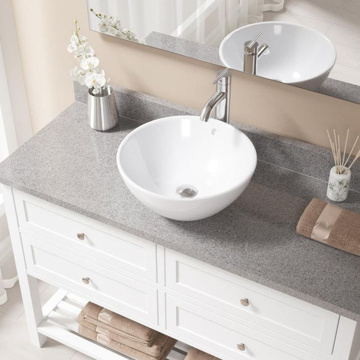 MR Direct Porcelain Vessel Sink in White with 718 Faucet and Pop-Up Drain in Chrome