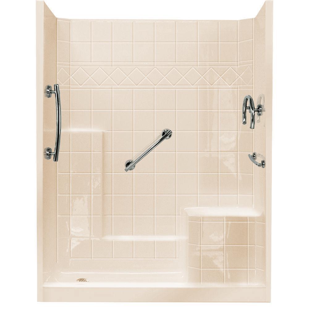60 in. x 33 in. x 77 in. Freedom Low Threshold 3-Piece Shower Kit in White with Chrome Package Right Seat and Left Drain - Super Arbor