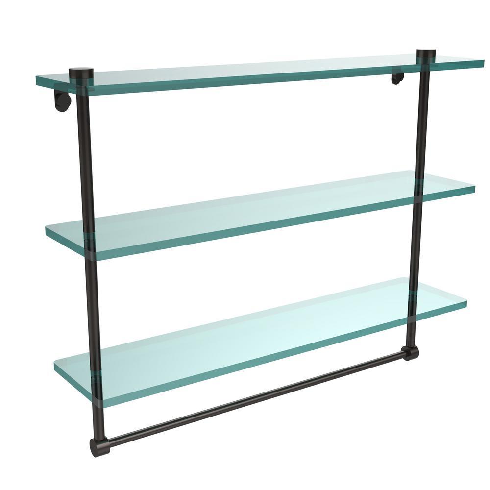 22 in. L  x 18 in. H  x 5 in. W 3-Tier Clear Glass Bathroom Shelf with Towel Bar in Satin Chrome - Super Arbor