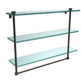 22 in. L  x 18 in. H  x 5 in. W 3-Tier Clear Glass Bathroom Shelf with Towel Bar in Satin Chrome - Super Arbor
