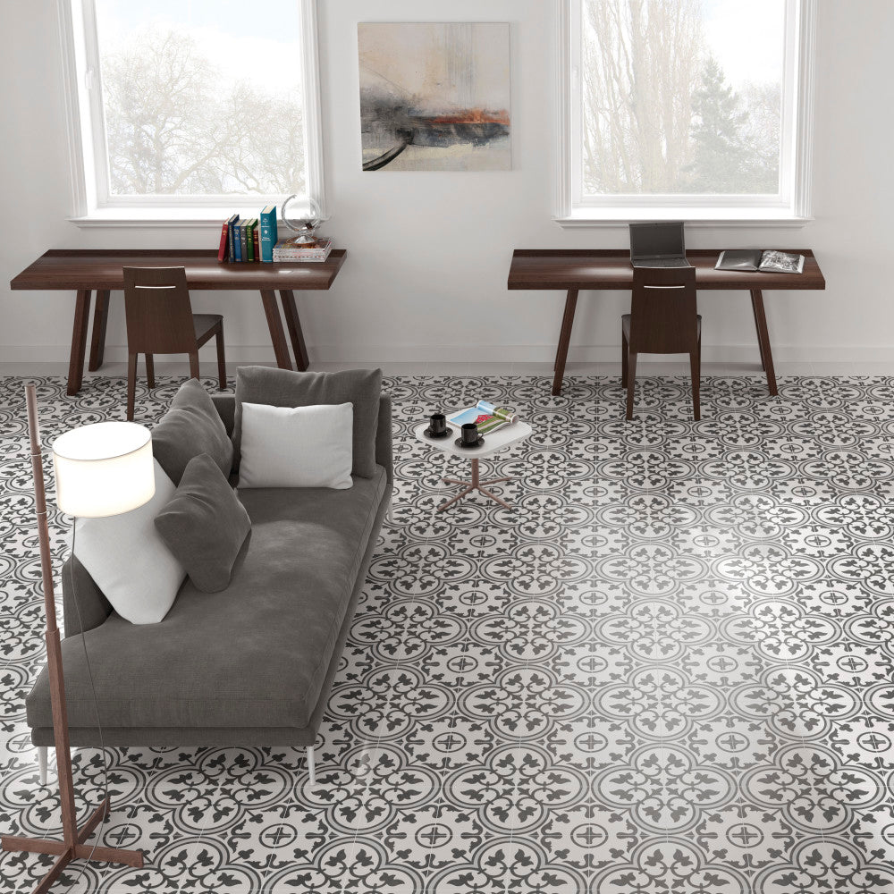 Merola Tile Arte Grey Encaustic 9-3/4 in. x 9-3/4 in. Porcelain Floor and Wall Tile (11.11 sq. ft. / case)