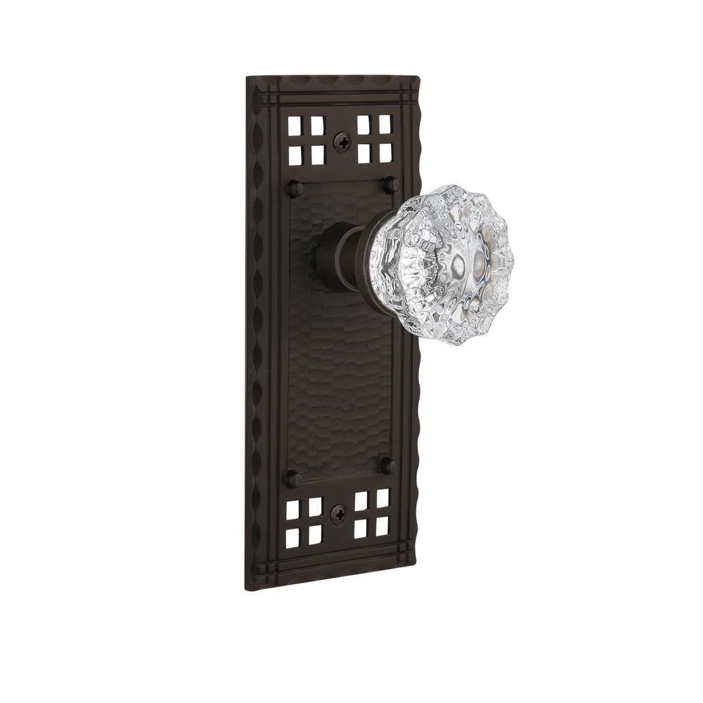 Craftsman Plate 2-3/8 in. Backset Satin Nickel Privacy Bed/Bath Crystal Glass Door Knob - Super Arbor