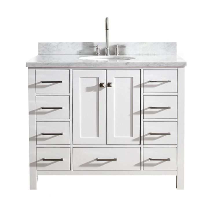 Cambridge 43 in. Bath Vanity in White with Marble Vanity Top in Carrara White with White Basin
