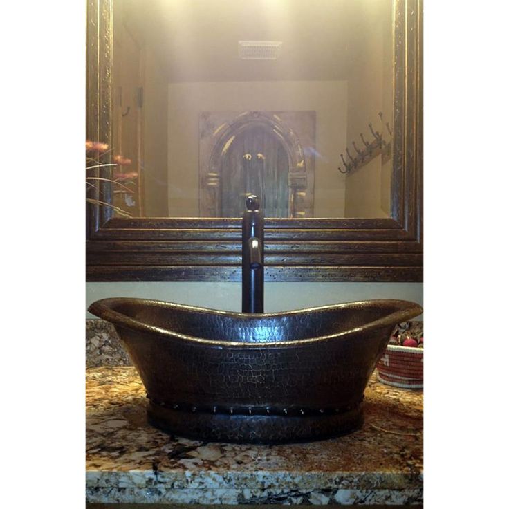 Premier Copper Products Bath Tub Hammered Copper Vessel Sink in Oil Rubbed Bronze