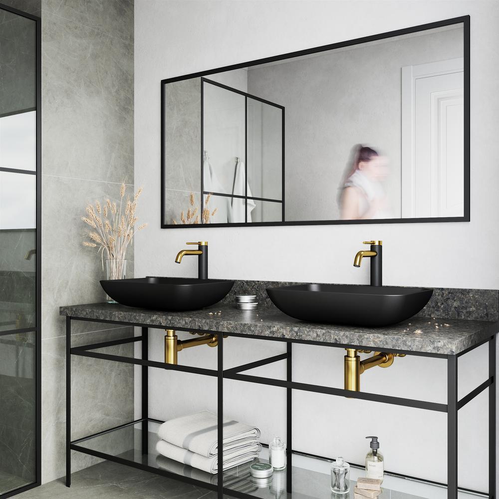 MatteShell Rectangular Vessel Bathroom Sink in Black and Lexington cFiber Faucet in Matte Gold/Matte Black - Super Arbor