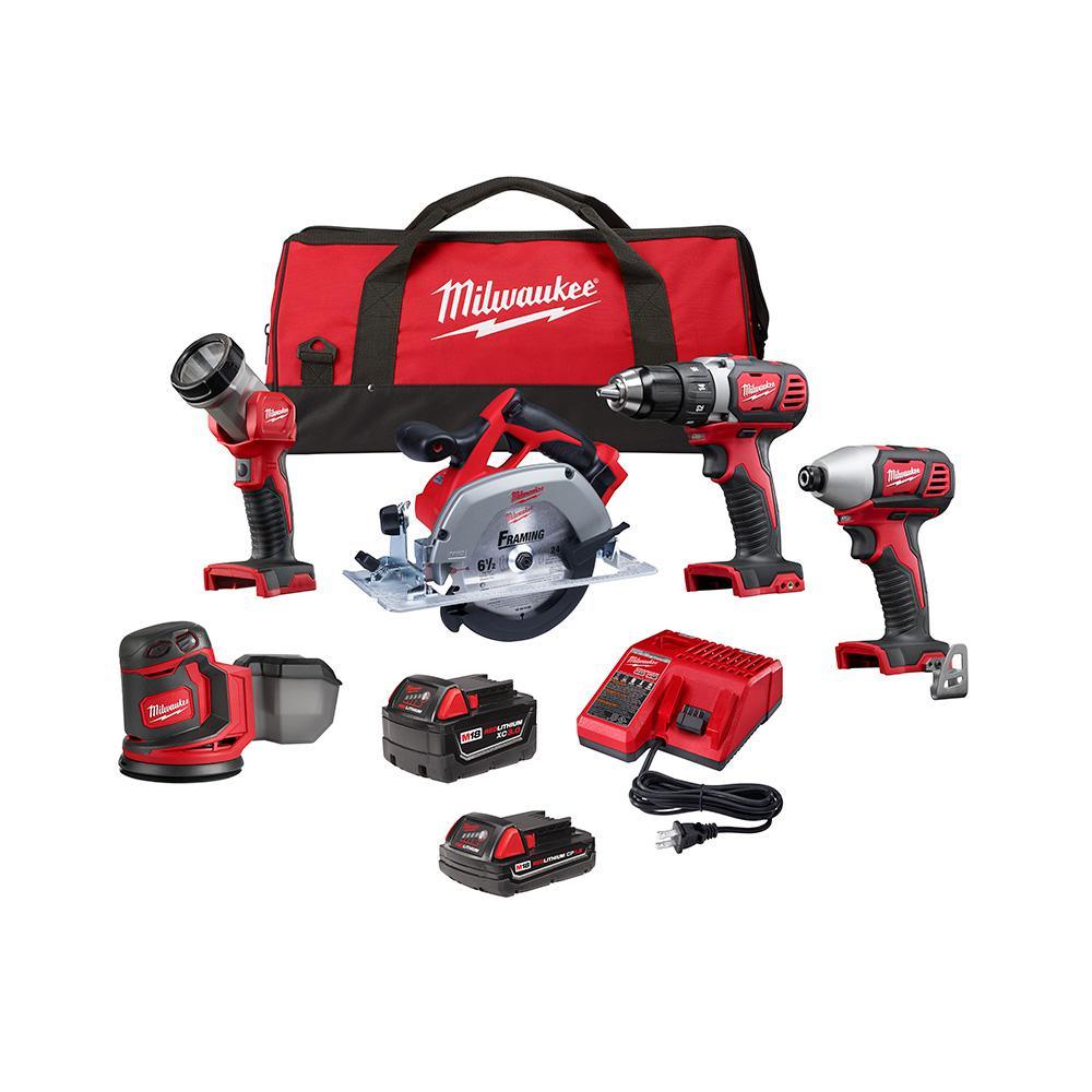 M18 18-Volt Lithium-Ion Cordless Combo Kit (5-Tool) with SHOCKWAVE Driver Bit Set (120-Piece) - Super Arbor