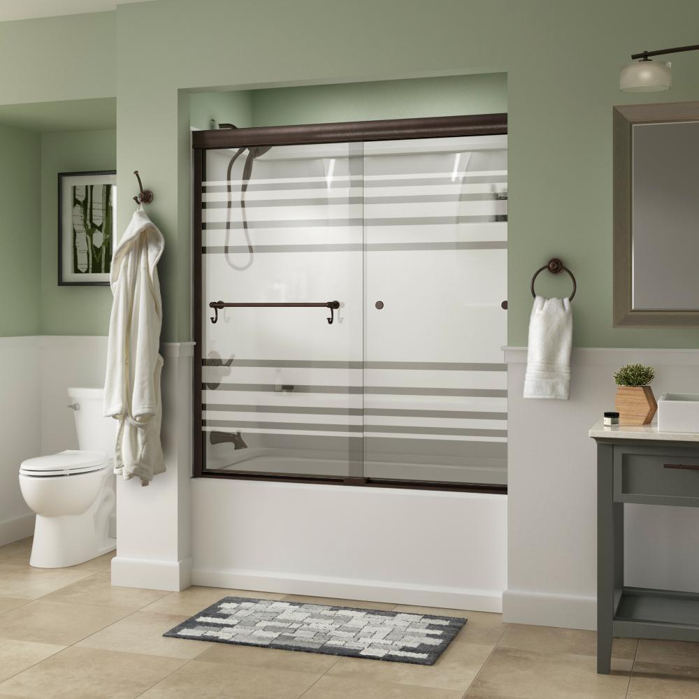 Portman 60 in. x 58-1/8 in. Semi-Frameless Traditional Sliding Bathtub Door in Bronze with Rain Glass - Super Arbor