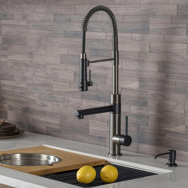 Artec Pro Single-Handle Pull-Down Sprayer Kitchen Faucet with Pot Filler in Matte Black/Black Stainless Steel - Super Arbor