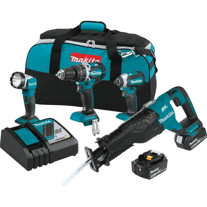 18-Volt 4-Piece 5.0Ah LXT Lithium-Ion Brushless Cordless Combo Kit Hammer Drill/ Impact Driver/ Recipro Saw/ Flashlight - Super Arbor