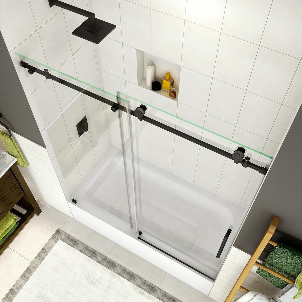 Coraline 56 in. to 60 in. x 60 in. Frameless Sliding Tub Door in Matte Black - Super Arbor
