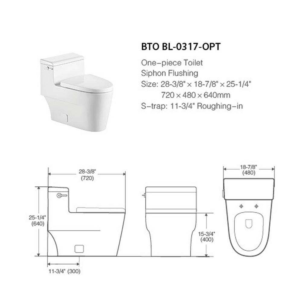 0.8 GPF /1.28 GPF Dual Flush Ceramic Bowl Square Elongated Toilet Bowl Only in White