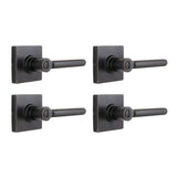 Tonbridge Satin Nickel Bed/Bath Door Lever with Square Rose (4-Pack)