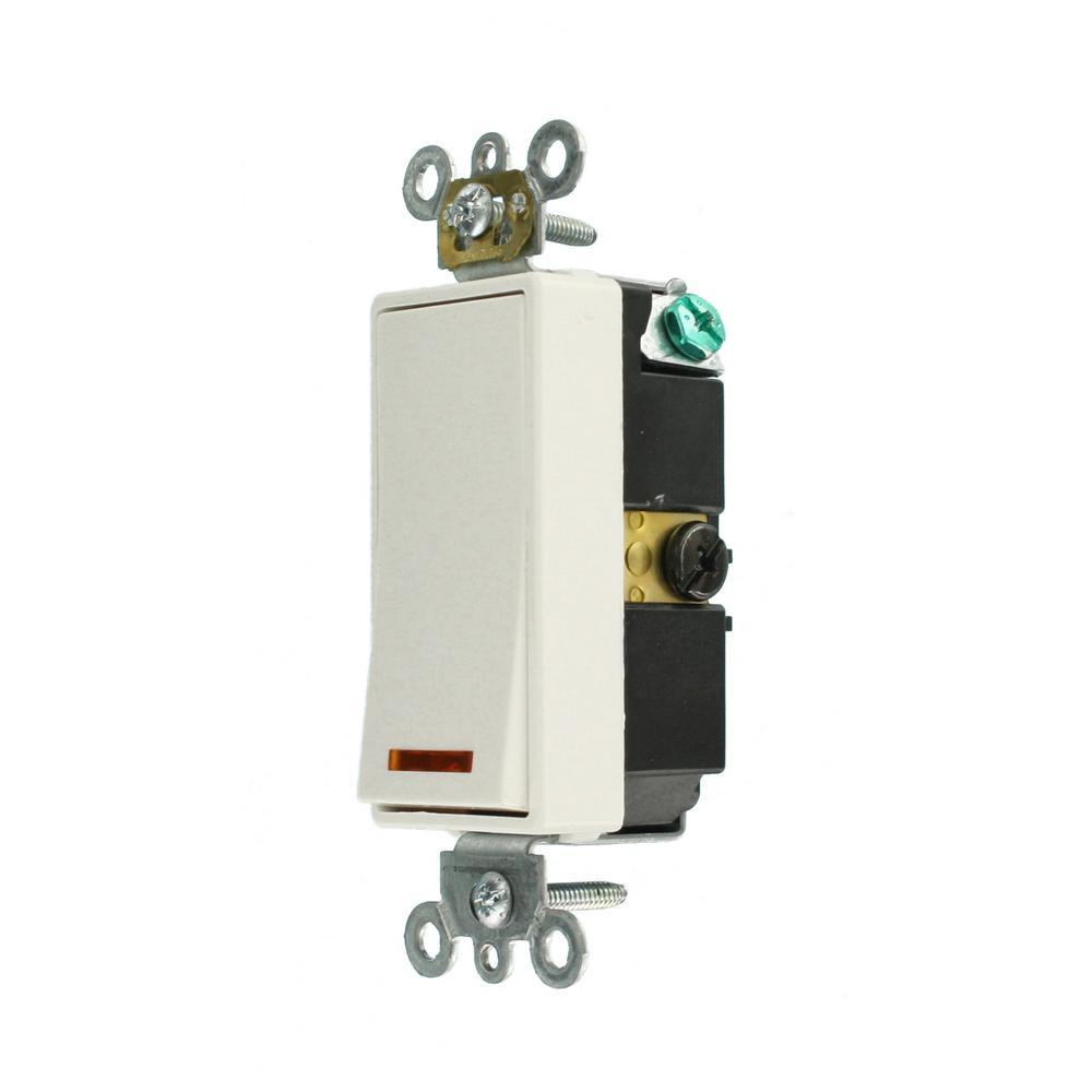 20 Amp Decora Plus Commercial Grade 3-Way Lighted Rocker Switch with Pilot Light, White - Super Arbor