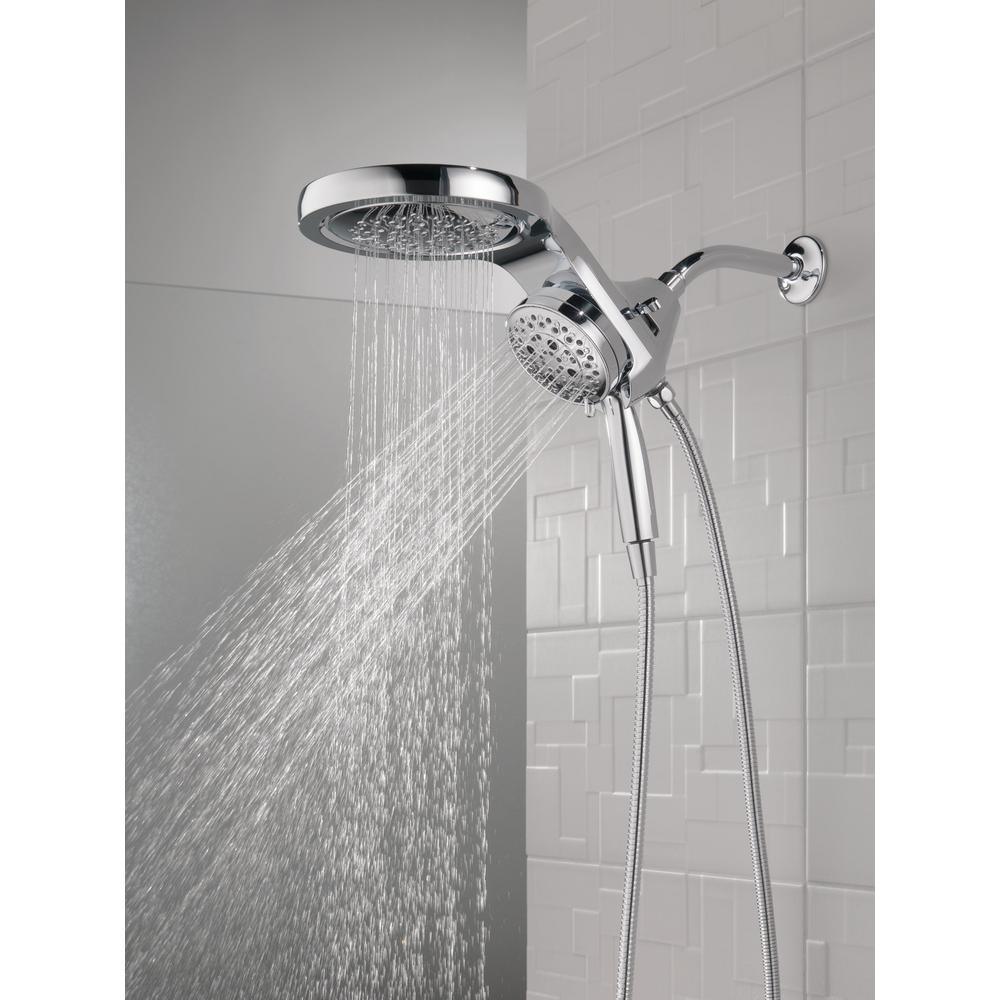 HydroRain Two-in-One 5-Spray 6 in. Dual Wall Mount Fixed and Handheld H2Okinetic Shower Head in Chrome - Super Arbor